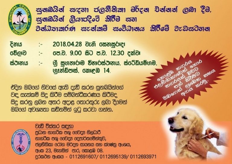 සුනඛයින් සඳහා ජලභීතිකා මර්දන එන්නත් ලබාදීමේ වැඩසටහනක්