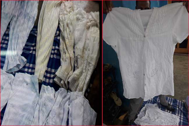 පිපිරිම් සිදු වු නිවසේ තිබී කාන්තා සුදු ඇදුම් කට්ටල 5ක්