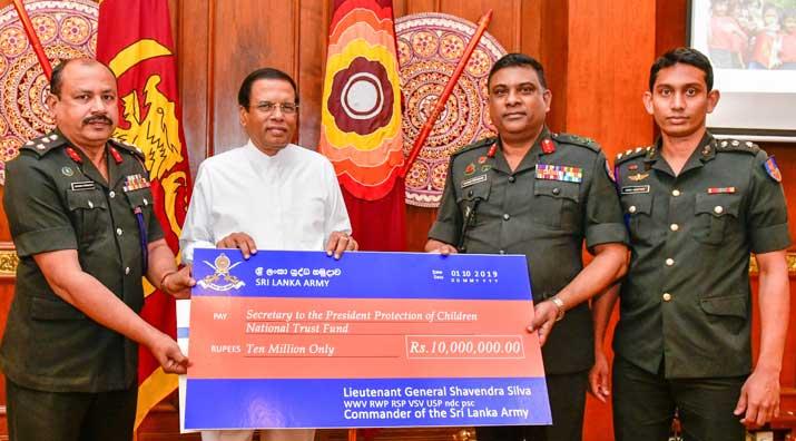 “දරුවන් සුරකිමු” ජාතික භාර අරමුදලට යුද හමුදාවෙන් මිලියන 10 ක්