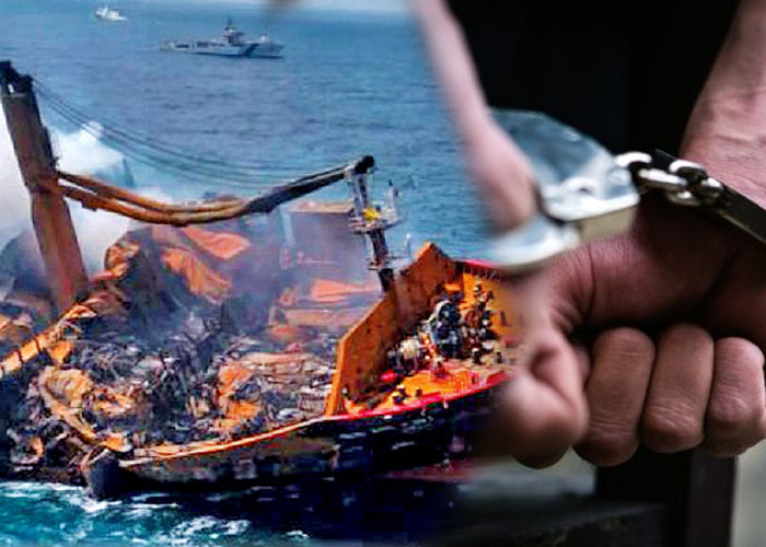 ගිනි ගැනීමට ලක් වූ එක්ස්ප්‍රස් පර්ල් නෞකාවේ කපිතාන් අත්අඩංගුවට