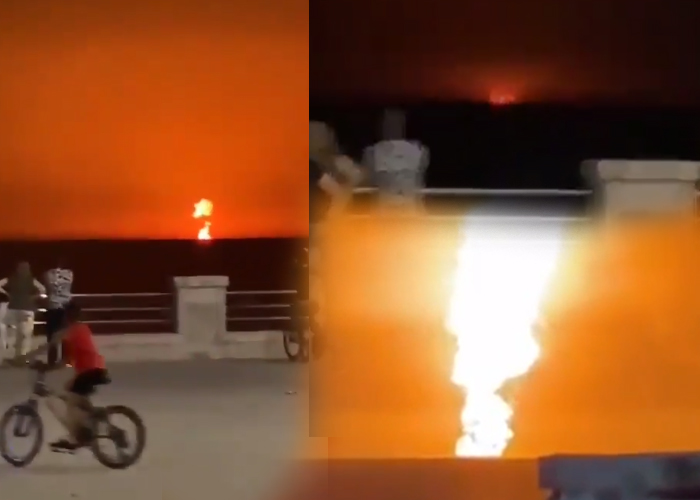 කැස්පියන් මුහුදේ විශාල පිපිරීමක් ( video )