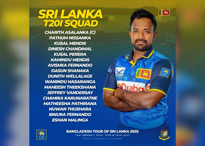ශ්‍රී ලංකා T20 සංචිතය නම් කෙරේ.