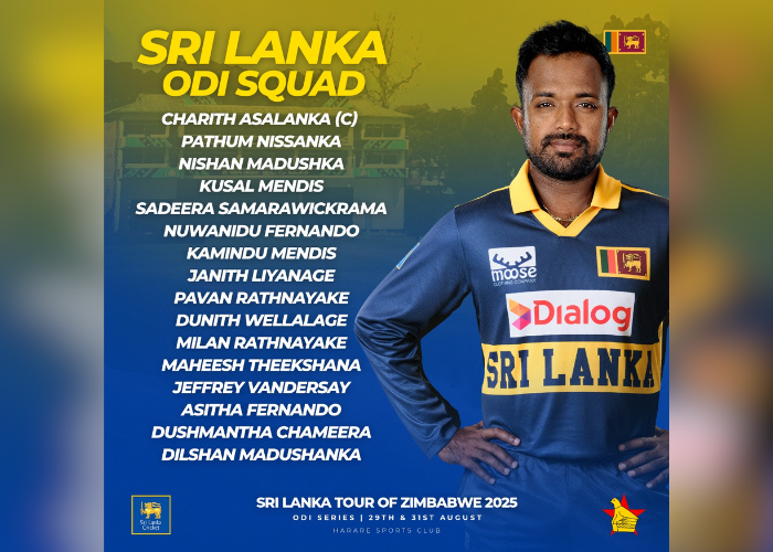 සිම්බාබ්වේ එක්දින තරඟ සංචාරය සඳහා චරිත් අසලංකගේ නායකත්වයෙන් යුත් ශ්‍රී ලංකා කණ්ඩායම නම් කෙරේ