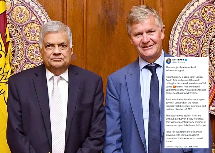 එරික් සෝල්හයිම් , රනිල්ට නිදහස ඉල්ලයි