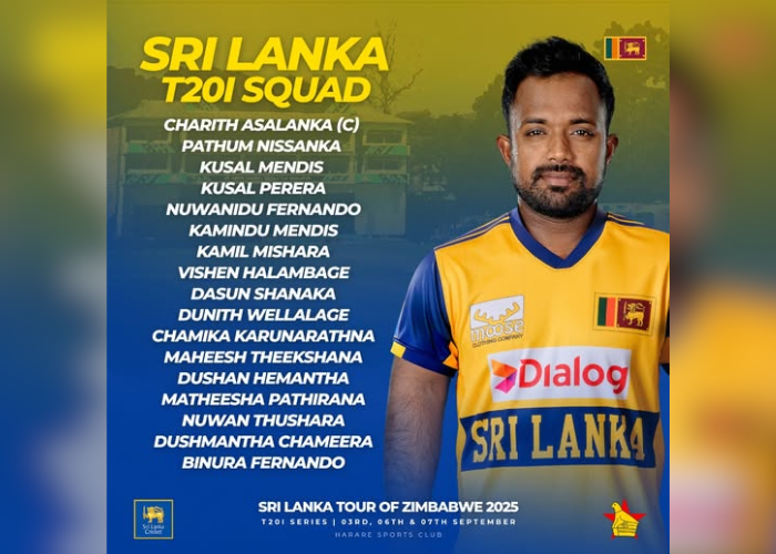 සිම්බාබ්වේ සමඟ පන්දුවාර 20 ක්‍රිකට් තරඟාවලිය සඳහා එක්වන චරිත් අසලංකගේ නායකත්වයෙන් යුත් ශ්‍රී ලංකා සංචිතය නම් කෙරේ