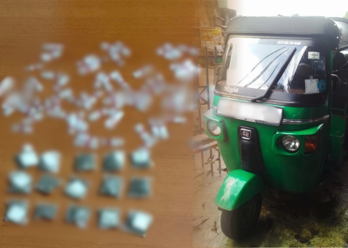 මත්ද්‍රව්‍ය ප්‍රවාහනය කරමින් සිටි තරුණයන් තිදෙනෙක් ත්‍රීරෝද රථයක් සමඟ අත්අඩංගුවට